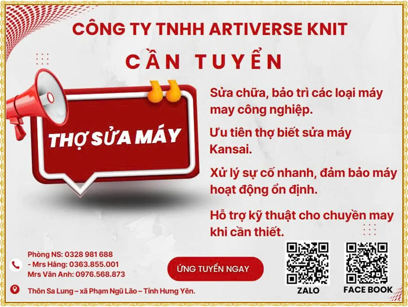 Hưng Yên tuyển thợ sửa máy