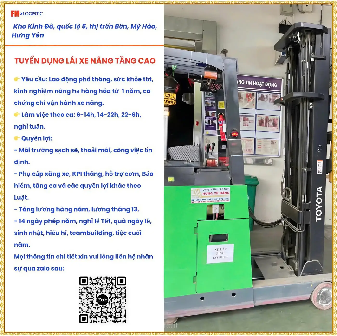 Tuyển lái xe nâng tại Hưng Yên