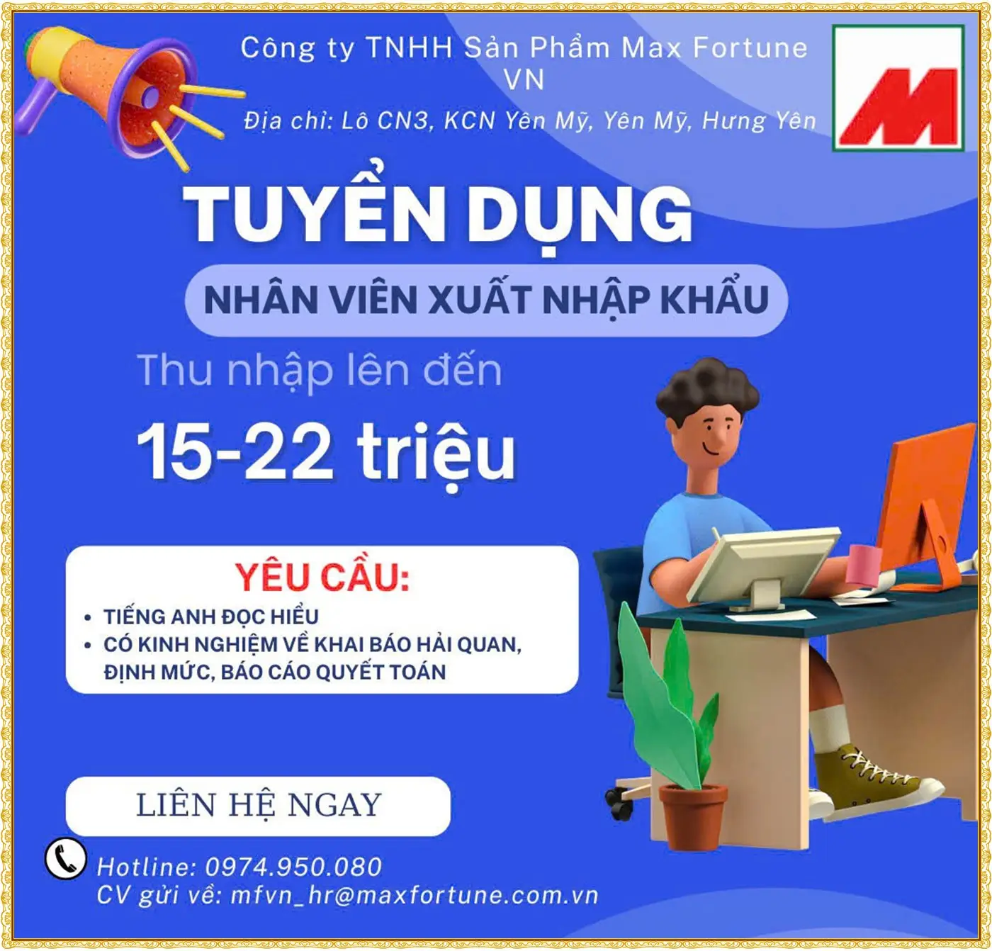 Hưng yên tuyển nhân viên xuất nhập khẩu