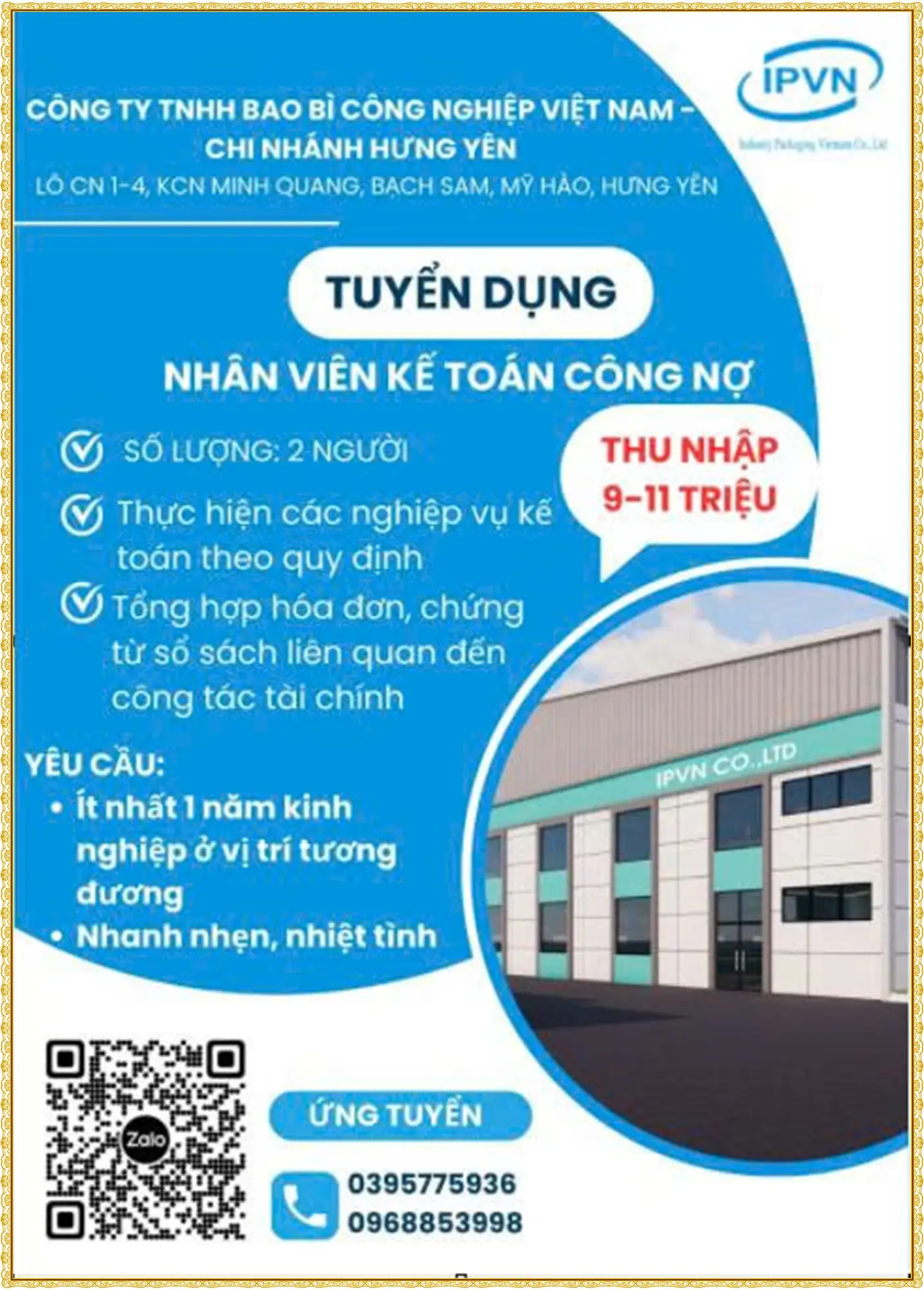 Tuyển kế toán công nợ tại Hưng Yên
