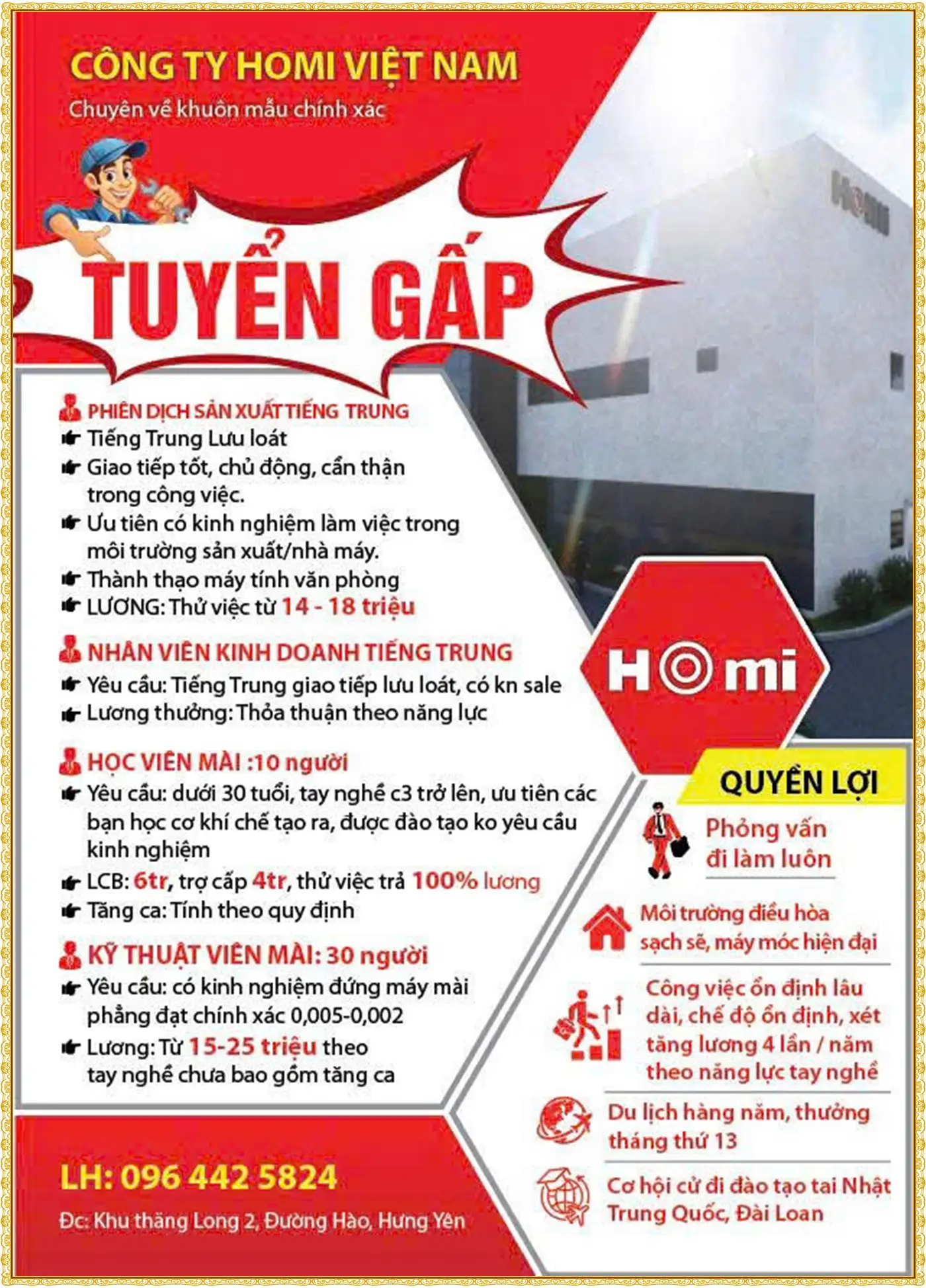 Hưng Yên tuyển phiên dịch sản xuất tiếng Trung