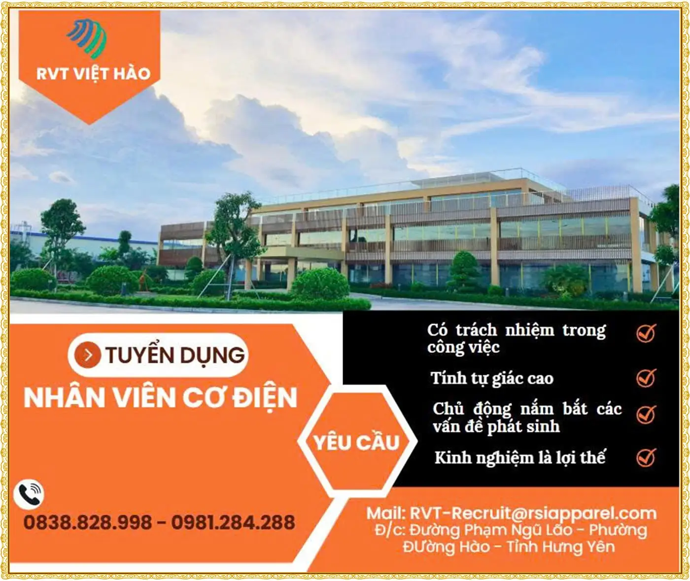 Hưng yên tuyển nhân viên cơ điện lương cao