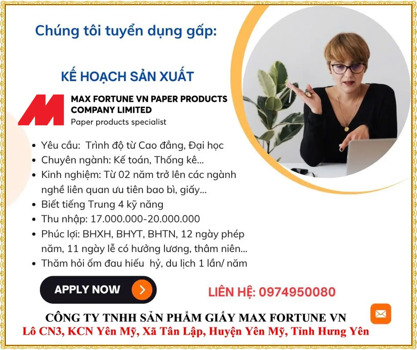 Hưng yên tuyển nhân viên kế hoạch sản xuất