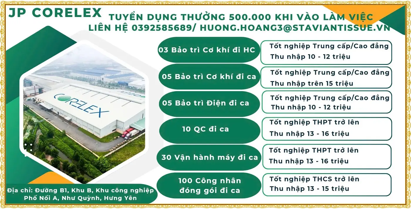 Hương yên tuyển bảo trì cơ khí, nhân viên QC